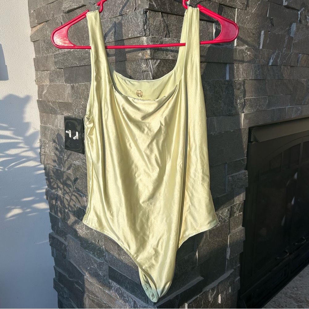 House of Harlow 1960 Chartreuse Satin Bodysuit